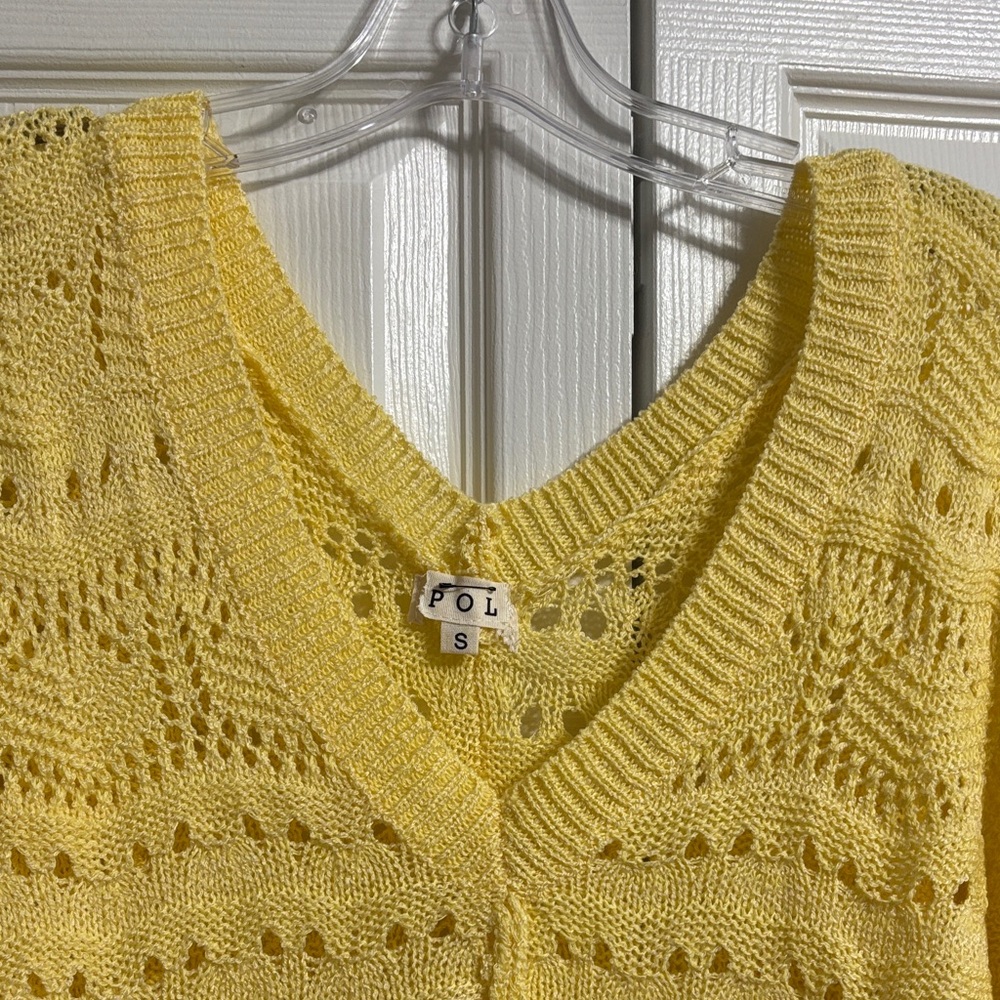 POL Yellow Open-Weave V-Neck Sweater BRAND NEW - Picture 3 of 15